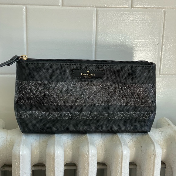Kate Spade Haven Lane Little Shiloh Black Glitter Stripe Women's Cosmetics Bag - Picture 2 of 9